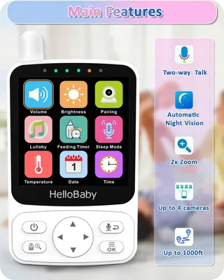 HELLOBABY Babyfoon met Camera 29u Batterij 2-Weg Audio — miniatuur 3