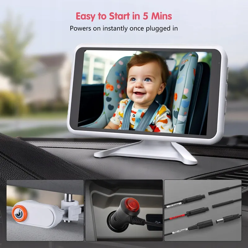 LUCKVIEW Baby Autocamera HD 1080P 360° 5.2" Scherm — foto 6