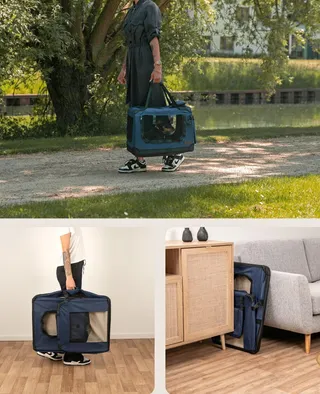 LIONTO Opvouwbare Transportbox Honden Katten tot 12kg Donkerblauw — miniatuur 3
