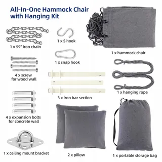 OHUHU Hangstoel XL Met 2 Kussens En Montageset Grijs — miniatuur 7