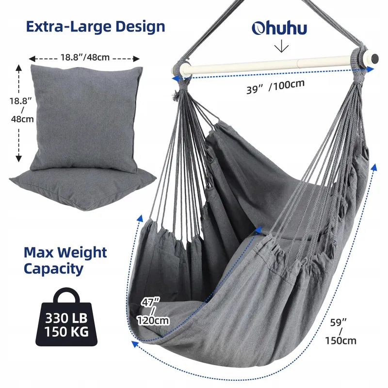 OHUHU Hangstoel XL Met 2 Kussens En Montageset Grijs — foto 3