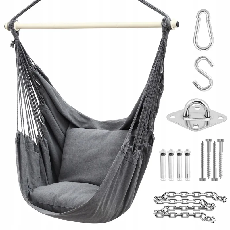 OHUHU Hangstoel XL Met 2 Kussens En Montageset Grijs — foto 1
