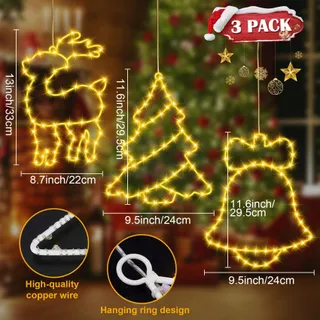 VASIN LED Lichtgordijn Kerst Sterren Raam 155 LED Decoratie — miniatuur 2