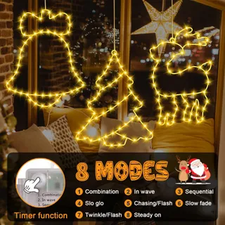 VASIN LED Lichtgordijn Kerst Sterren Raam 155 LED Decoratie — miniatuur 5