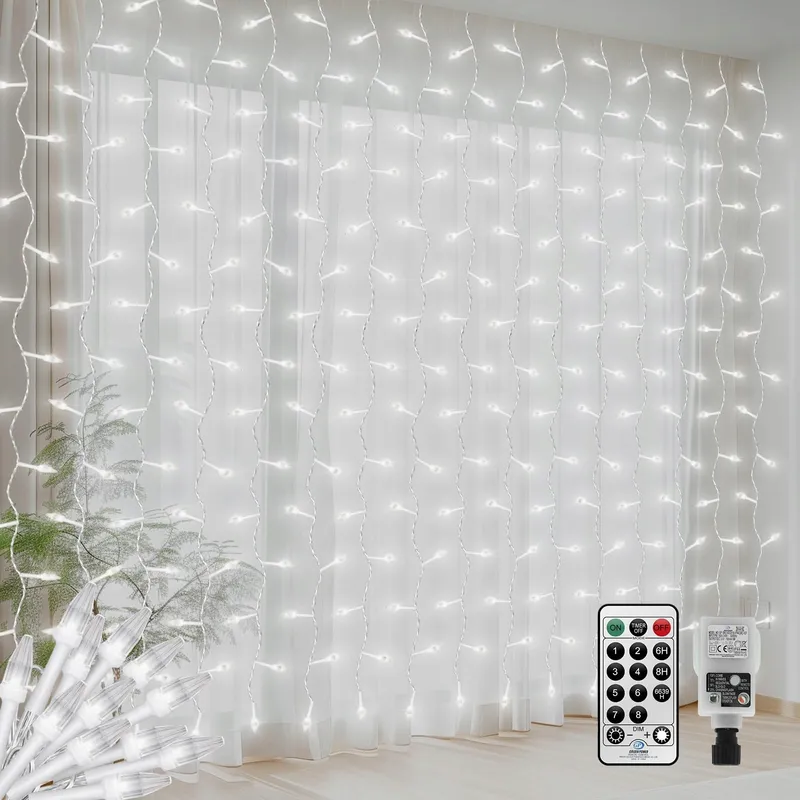 ELEUTH Lichtgordijn 12 Sterren 138 LED 8 Modi IP44 Warmwit — foto 11