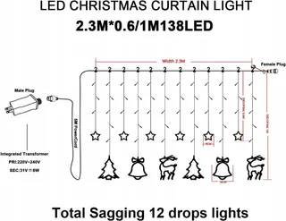 ELEUTH Lichtgordijn 12 Sterren 138 LED 8 Modi IP44 Warmwit — miniatuur 4