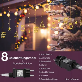 ELEUTH Lichtgordijn 12 Sterren 138 LED 8 Modi IP44 Warmwit — miniatuur 5