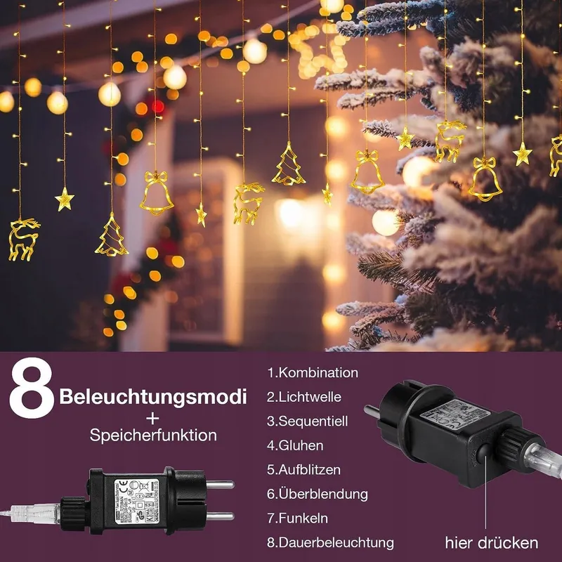 ELEUTH Lichtgordijn 12 Sterren 138 LED 8 Modi IP44 Warmwit — foto 5