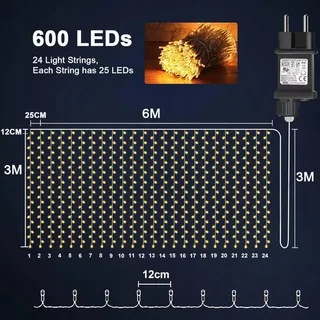 YOMISTAR Lichtgordijn 6x3m 600 LED Timer 8 Modi Waterdicht — miniatuur 6