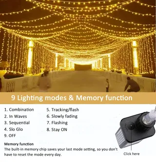 YOMISTAR Lichtgordijn 6x3m 600 LED Timer 8 Modi Waterdicht — miniatuur 4