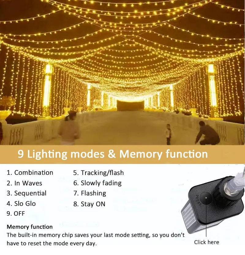 YOMISTAR Lichtgordijn 6x3m 600 LED Timer 8 Modi Waterdicht — foto 4