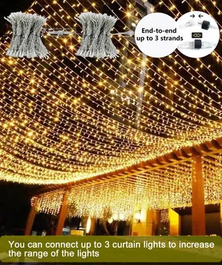 YOMISTAR Lichtgordijn 6x3m 600 LED Timer 8 Modi Waterdicht — miniatuur 2