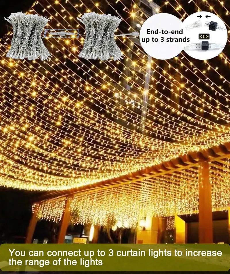 YOMISTAR Lichtgordijn 6x3m 600 LED Timer 8 Modi Waterdicht — foto 2