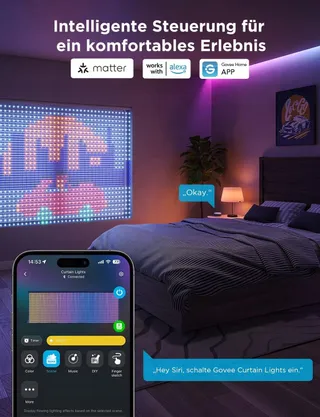 GOVEE Smart LED Gordijn 3x2m RGBIC IP65 Compatibel Alexa — miniatuur 8