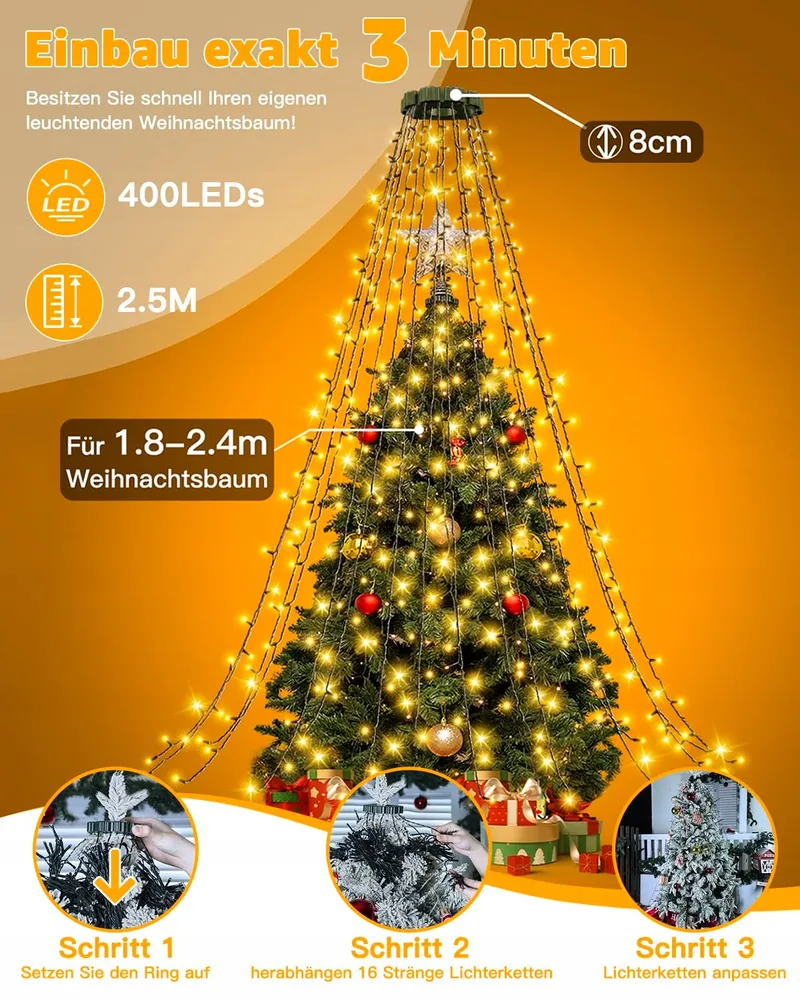 OLLNY Kerstverlichting Lichtsnoer Buiten Binnen 2,5m 400 LED — foto 2