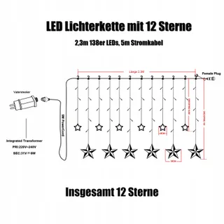 12 STERNE LED Lichtgordijn Voor Kerst Binnen Buiten — miniatuur 6