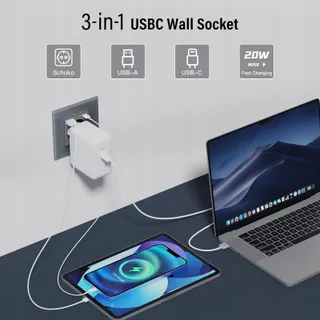 BSEED Schuko Stopcontact USB Type C 20W Glas Grijs — miniatuur 2