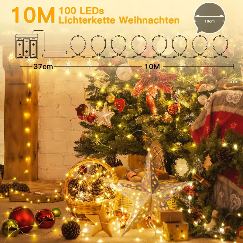 OLLNY LED Lichtketting Koperdraad 10M 100 LED Kerst — foto 2