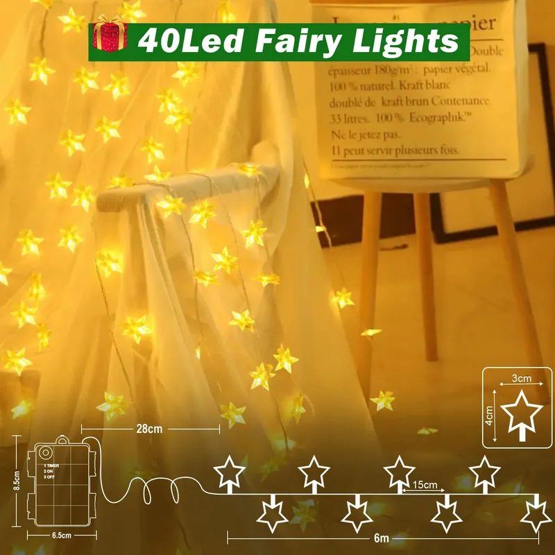 CSHARE Sterren Lichtketting op Batterijen IP65 6M 40LED — foto 5