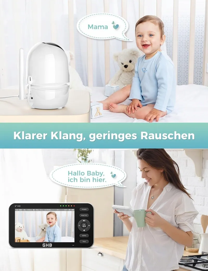 GHB Babyfoon Camera 5 Inch 720P HD Display VOX Nachtmodus — foto 8
