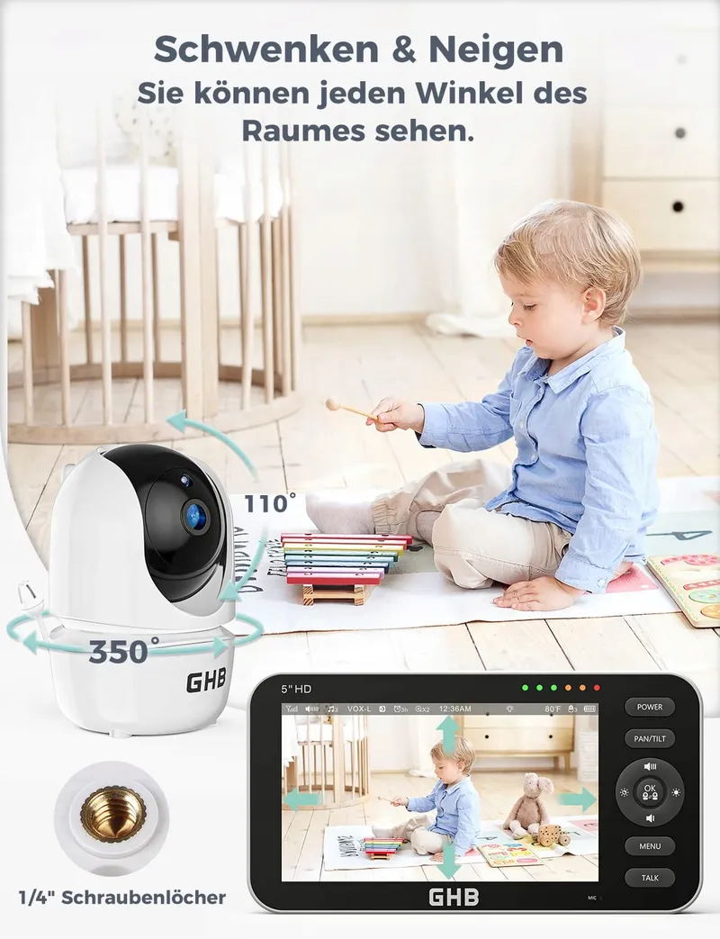 GHB Babyfoon Camera 5 Inch 720P HD Display VOX Nachtmodus — foto 7