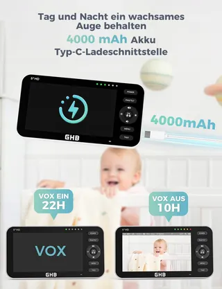 GHB Babyfoon Camera 5 Inch 720P HD Display VOX Nachtmodus — miniatuur 9