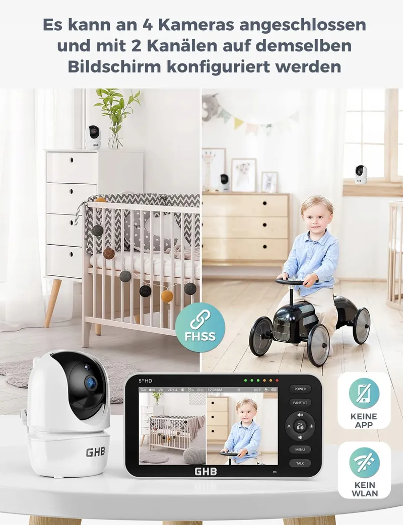 GHB Babyfoon Camera 5 Inch 720P HD Display VOX Nachtmodus — foto 5