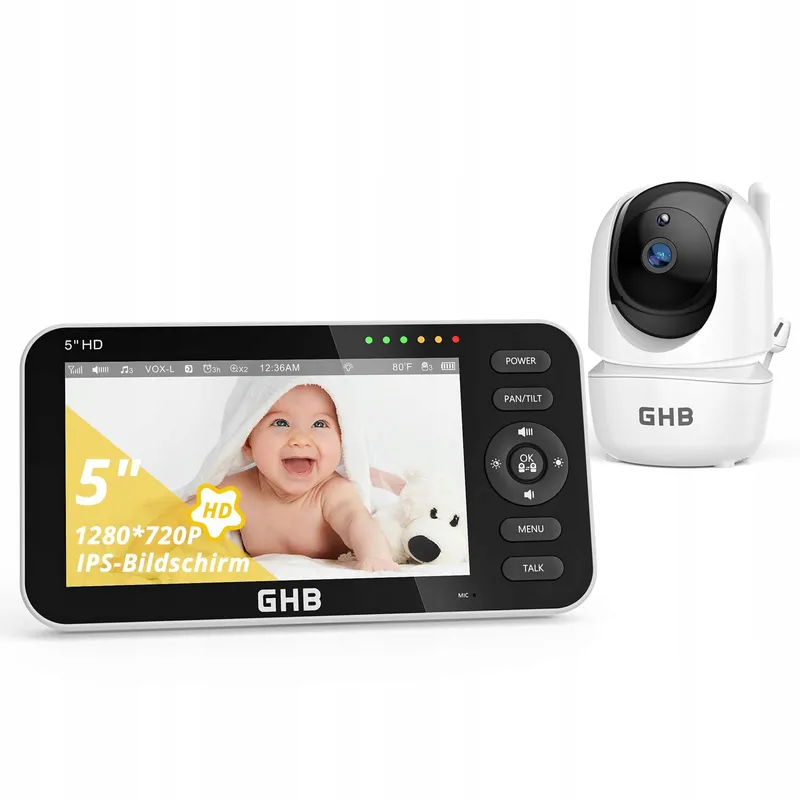 GHB Babyfoon Camera 5 Inch 720P HD Display VOX Nachtmodus — foto 1