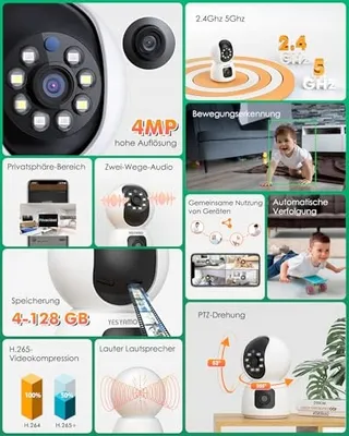 YESYAMO Bewakingscamera Binnen 4MP 360 PTZ Dual 5GHz WiFi Audio — miniatuur 8