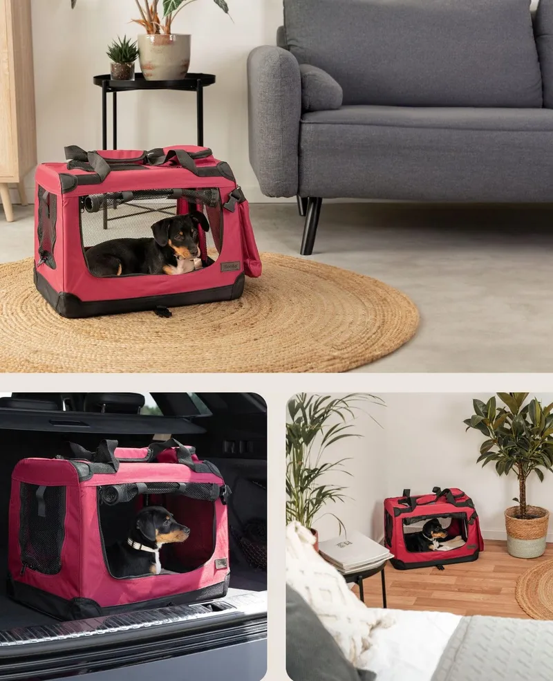 LIONTO Opvouwbare Transportbox Honden Katten Tot 10kg Donkerrood — foto 3