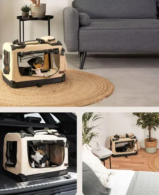 LIONTO Opvouwbare Transportbox Hond Kat tot 10kg Beige 50x34x36cm — miniatuur 2
