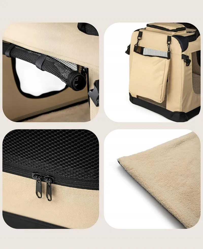 LIONTO Opvouwbare Transportbox Hond Kat tot 10kg Beige 50x34x36cm — foto 4