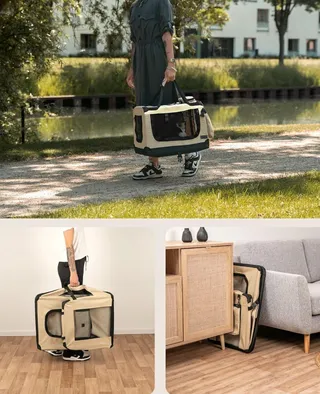 LIONTO Opvouwbare Transportbox Hond Kat tot 10kg Beige 50x34x36cm — miniatuur 3