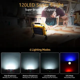 Solar LED Werklamp Oplaadbaar 120 LED USB 4 Standen Waterdicht — miniatuur 2