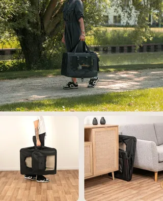 LIONTO Opvouwbare Transportbox Hond Kat 50x34x36cm Zwart — miniatuur 3