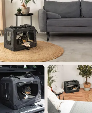 LIONTO Opvouwbare Transportbox Hond Kat 50x34x36cm Zwart — miniatuur 2