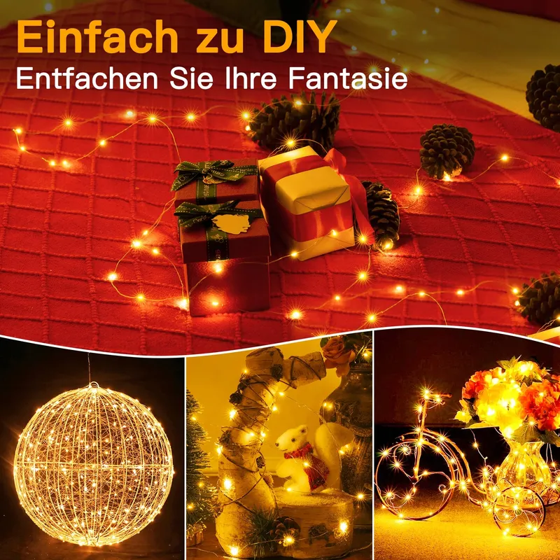 OLLNY Lichtsnoer Koperdraad Batterij IP44 5M 50 LED 2 Stuks — foto 3