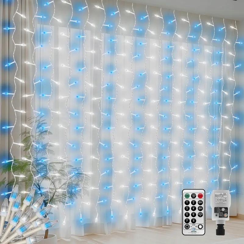 CERIAL Lichtgordijn 4x2m 300 LED Blauw-Wit Kerst Bruiloft — foto 1