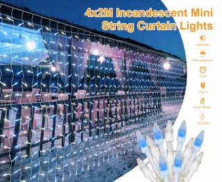CERIAL Lichtgordijn 4x2m 300 LED Blauw-Wit Kerst Bruiloft — miniatuur 8