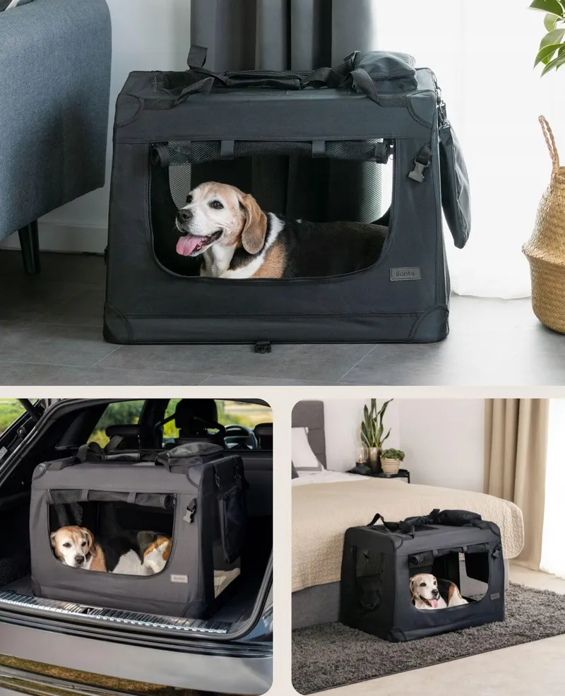 LIONTO Opvouwbare Transportbox Honden Katten tot 15kg Zwart 70x52x50cm — foto 1