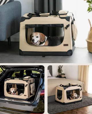 LIONTO Opvouwbare Transportbox Honden Katten Tot 15kg Beige 70x52x50cm — miniatuur 3