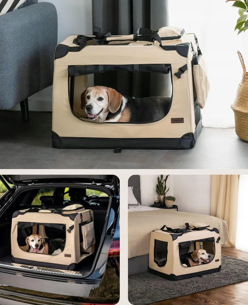 LIONTO Opvouwbare Transportbox Honden Katten Tot 15kg Beige 70x52x50cm — foto 3