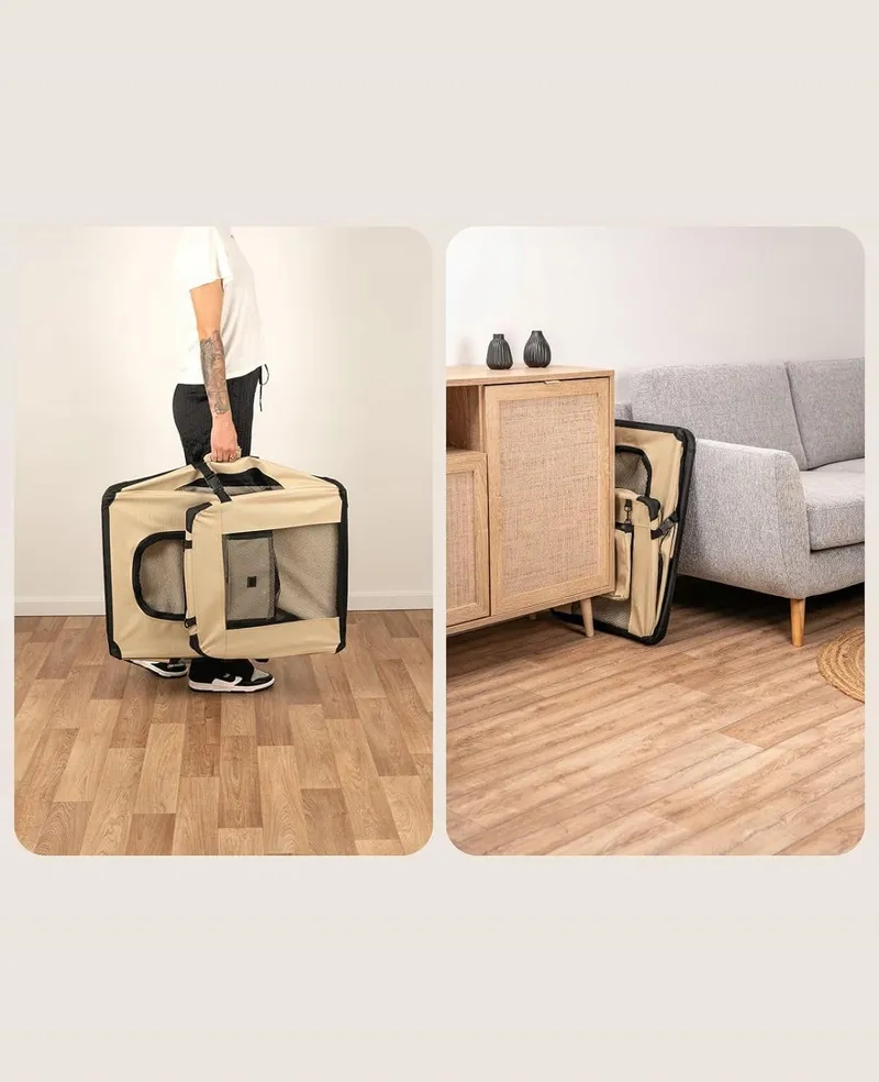 LIONTO Opvouwbare Transportbox Honden Katten Tot 15kg Beige 70x52x50cm — foto 1