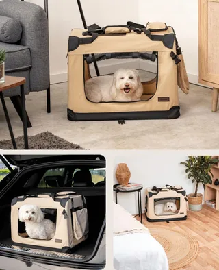 LIONTO Opvouwbare Transportbox Hond Kat Tot 12kg Beige 60x42x44cm — miniatuur 3