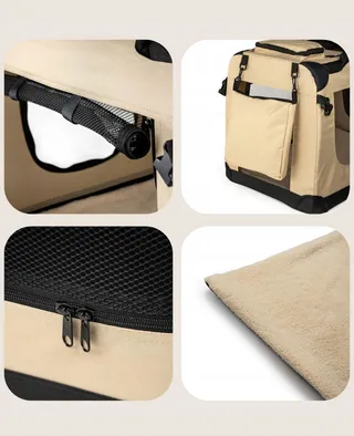 LIONTO Opvouwbare Transportbox Hond Kat Tot 12kg Beige 60x42x44cm — miniatuur 1