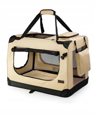 LIONTO Opvouwbare Transportbox Hond Kat Tot 12kg Beige 60x42x44cm — miniatuur 2