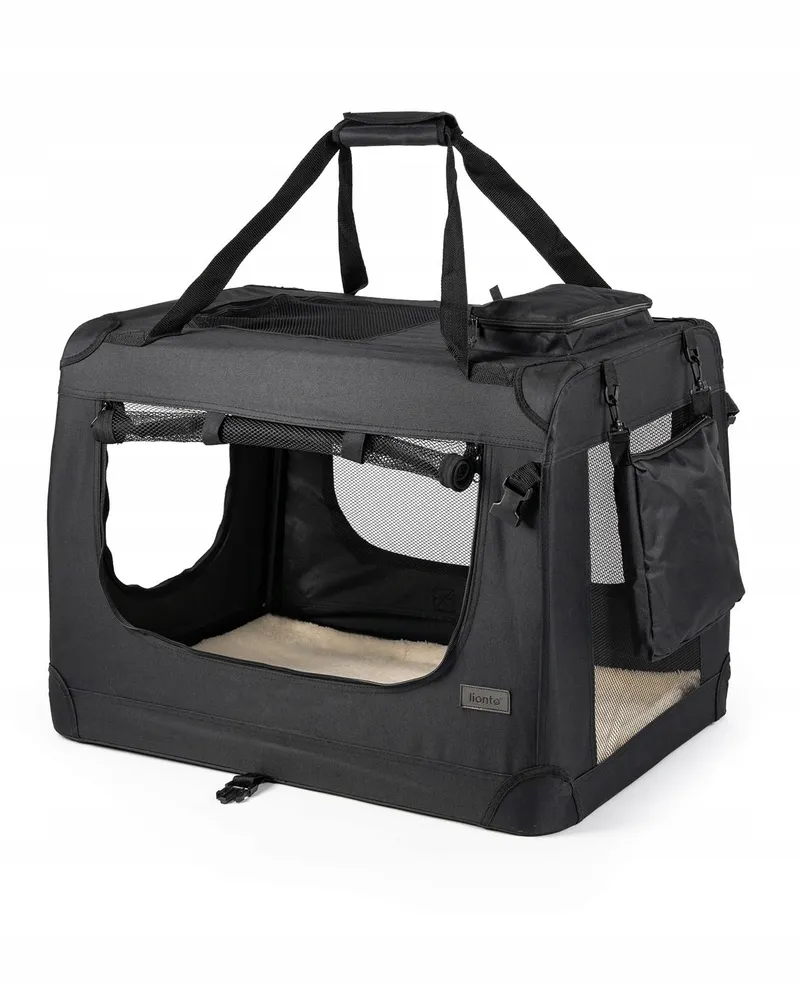 LIONTO Opvouwbare Transportbox Honden Katten Tot 18kg Zwart 82x58x58cm — foto 2