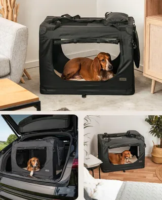 LIONTO Opvouwbare Transportbox Honden Katten Tot 18kg Zwart 82x58x58cm — miniatuur 1