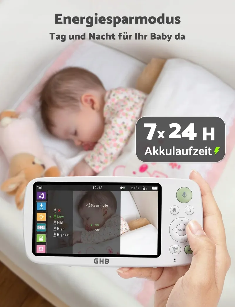 GHB Babyfoon Camera 5 Inch HD 1080P 4000mAh VOX 4xZoom 300m — foto 3