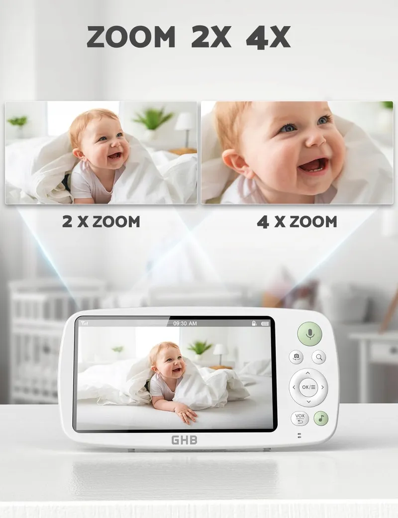 GHB Babyfoon Camera 5 Inch HD 1080P 4000mAh VOX 4xZoom 300m — foto 5